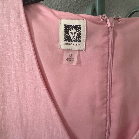 Anne Klein Pink V-Neck Dress size M linen - Picture 2 of 3